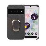 For Google Pixel 6 Pro Ring Holder Litchi Texture Genuine Leather Phone Case(Black)