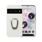 For Google Pixel 6 Pro Ring Holder Litchi Texture Genuine Leather Phone Case(White)