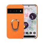 For Google Pixel 6 Pro Ring Holder Litchi Texture Genuine Leather Phone Case(Yellow)