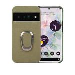 For Google Pixel 6 Pro Ring Holder Litchi Texture Genuine Leather Phone Case(Green)