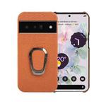 For Google Pixel 6 Pro Ring Holder Litchi Texture Genuine Leather Phone Case(Brown)