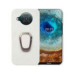 For Nokia X10 Ring Holder Litchi Texture Genuine Leather Phone Case(White)