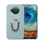 For Nokia X10 Ring Holder Litchi Texture Genuine Leather Phone Case(Cyan)