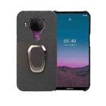 For Nokia 5.4 Ring Holder Litchi Texture Genuine Leather Phone Case(Black)