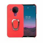 For Nokia 5.4 Ring Holder Litchi Texture Genuine Leather Phone Case(Red)