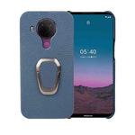 For Nokia 5.4 Ring Holder Litchi Texture Genuine Leather Phone Case(Blue)