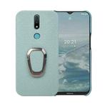For Nokia 2.4 Ring Holder Litchi Texture Genuine Leather Phone Case(Cyan)
