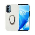 For OnePlus Nord N200 5G Ring Holder Litchi Texture Genuine Leather Phone Case(White)
