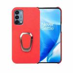 For OnePlus Nord N200 5G Ring Holder Litchi Texture Genuine Leather Phone Case(Red)