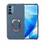 For OnePlus Nord N200 5G Ring Holder Litchi Texture Genuine Leather Phone Case(Blue)