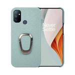 For OnePlus Nord N100 Ring Holder Litchi Texture Genuine Leather Phone Case(Cyan)