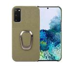 For Samsung Galaxy S20 Ring Holder Litchi Texture Genuine Leather Phone Case(Green)