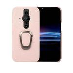 For Sony Xperia Pro-l Ring Holder Litchi Texture Genuine Leather Phone Case(Pink)
