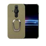 For Sony Xperia Pro-l Ring Holder Litchi Texture Genuine Leather Phone Case(Green)
