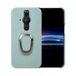 For Sony Xperia Pro-l Ring Holder Litchi Texture Genuine Leather Phone Case(Cyan)