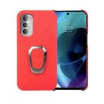 For Motorola Moto G51 5G Ring Holder Litchi Texture Genuine Leather Phone Case(Red)