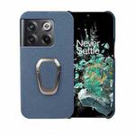 For OnePlus Ace Pro Ring Holder Litchi Texture Genuine Leather Phone Case(Blue)