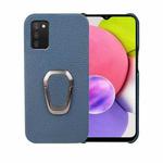 For Samsung Galaxy A03s Ring Holder Litchi Texture Genuine Leather Phone Case(Blue)