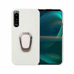 For Sony Xperia 5 III Ring Holder Litchi Texture Genuine Leather Phone Case(White)
