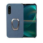 For Sony Xperia 5 III Ring Holder Litchi Texture Genuine Leather Phone Case(Blue)