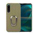 For Sony Xperia 5 III Ring Holder Litchi Texture Genuine Leather Phone Case(Green)