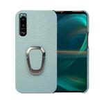 For Sony Xperia 5 III Ring Holder Litchi Texture Genuine Leather Phone Case(Cyan)