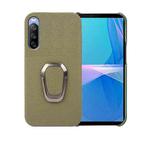 For Sony Xperia 10 lll Ring Holder Litchi Texture Genuine Leather Phone Case(Green)