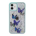 For iPhone 14 Color Butterfly Glitter Epoxy TPU Phone Case(Green)