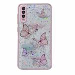 For Samsung Galaxy A21S Color Butterfly Glitter Epoxy TPU Phone Case(Pink)