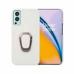 For OnePlus Nord 2 5G Ring Holder Litchi Texture Genuine Leather Phone Case(White)