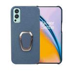 For OnePlus Nord 2 5G Ring Holder Litchi Texture Genuine Leather Phone Case(Blue)