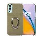 For OnePlus Nord 2 5G Ring Holder Litchi Texture Genuine Leather Phone Case(Green)