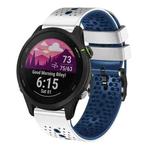 For Garmin Forerunner 255 music 22mm Perforated Two-Color Silicone Watch Band(White+Blue)