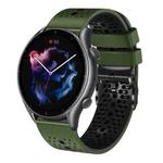 For Amazfit GTR 3 Pro 22mm Perforated Two-Color Silicone Watch Band(Army Green+Black)