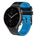 For Amazfit GTR 2e 22mm Perforated Two-Color Silicone Watch Band(Black+Blue)