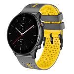 For Amazfit GTR 2e 22mm Perforated Two-Color Silicone Watch Band(Grey+Yellow)