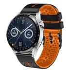 For Huawei Watch GT3 46mm 22mm Perforated Two-Color Silicone Watch Band(Black+Orange)