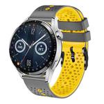 For Huawei Watch GT3 46mm 22mm Perforated Two-Color Silicone Watch Band(Grey+Yellow)