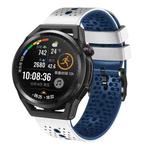 For Huawei Watch GT Runner 22mm Perforated Two-Color Silicone Watch Band(White+Blue)
