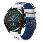 For Huawei GT2 46mm 22mm Perforated Two-Color Silicone Watch Band(White+Blue)