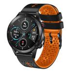 For Honor Magic Watch 2 46mm 22mm Perforated Two-Color Silicone Watch Band(Black+Orange)