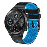 For Honor Magic Watch 2 46mm 22mm Perforated Two-Color Silicone Watch Band(Black+Blue)