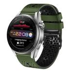 For Huawei Watch 3 Pro New 22mm Perforated Two-Color Silicone Watch Band(Army Green+Black)