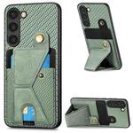 For Samsung Galaxy S23+ 5G Carbon Fiber Wallet Flip Card Holder Phone Case(Green)