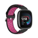 For Fitbit Versa 4 Two-Color Perforated Breathable Silicone Watch Band(Black+Rose Red)