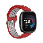 For Fitbit Versa 4 Two-Color Perforated Breathable Silicone Watch Band(Red+Grey)