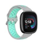 For Fitbit Versa 4 Two-Color Perforated Breathable Silicone Watch Band(Grey+Teal)