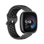 For Fitbit Versa 4 Two-Color Perforated Breathable Silicone Watch Band(Black+Black)