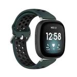 For Fitbit Versa 3 Two-Color Perforated Breathable Silicone Watch Band(Olive Green + Black)