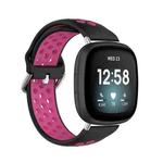 For Fitbit Versa 3 Two-Color Perforated Breathable Silicone Watch Band(Black+Rose Red)